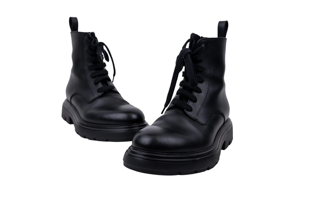 Salvatore Ferragamo Black Leather Lug Combat Boots Size 7